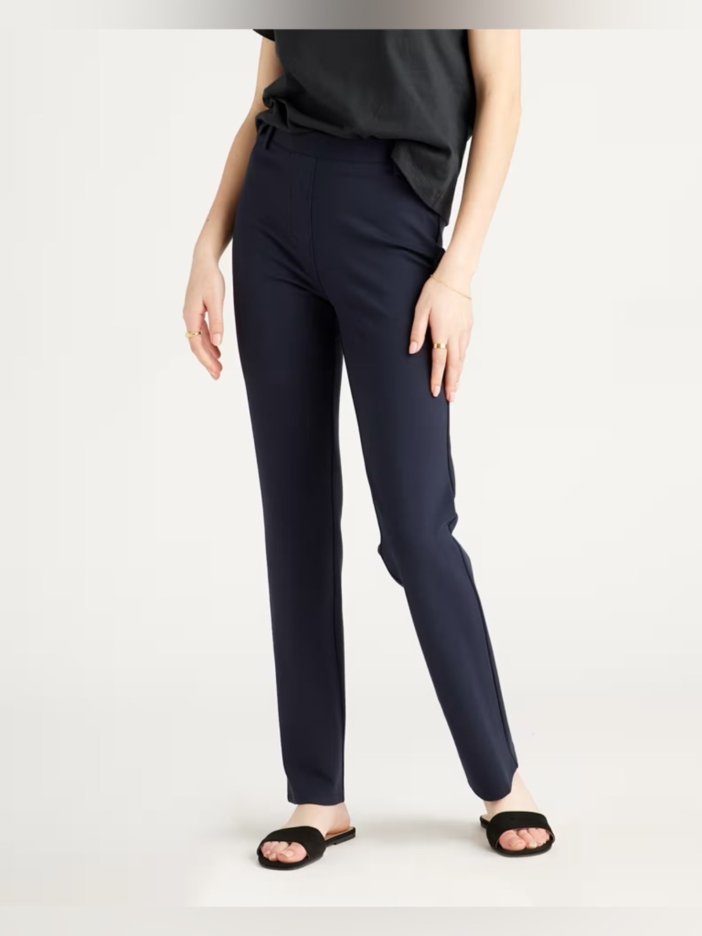Quince Navy Ultra-Stretch Straight-Leg Ponte Pants